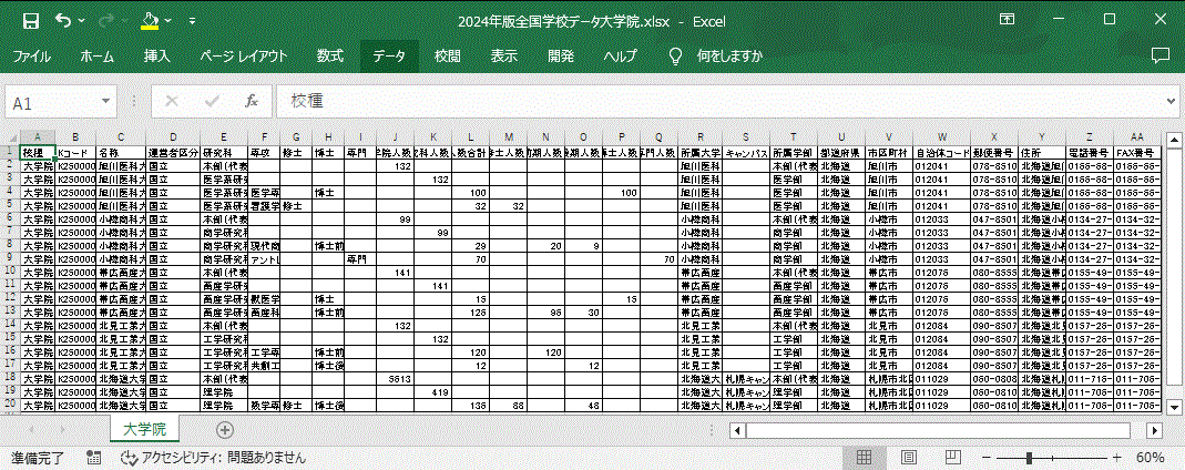 大学院版データ　サンプル画面