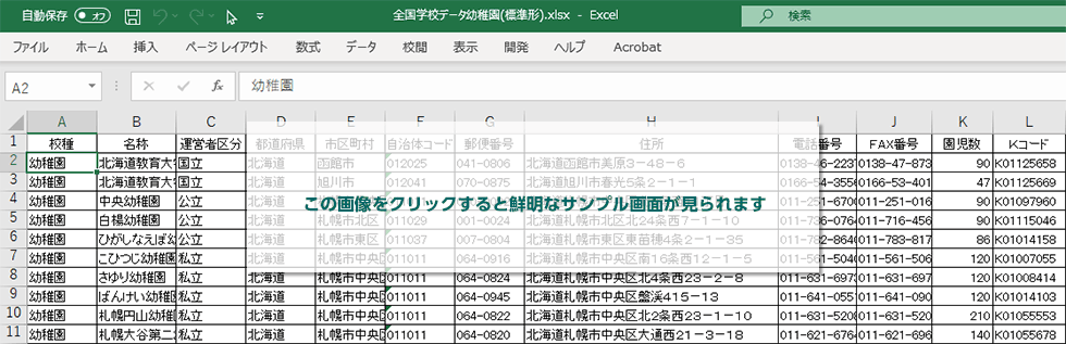 幼稚園版データ　サンプル画面